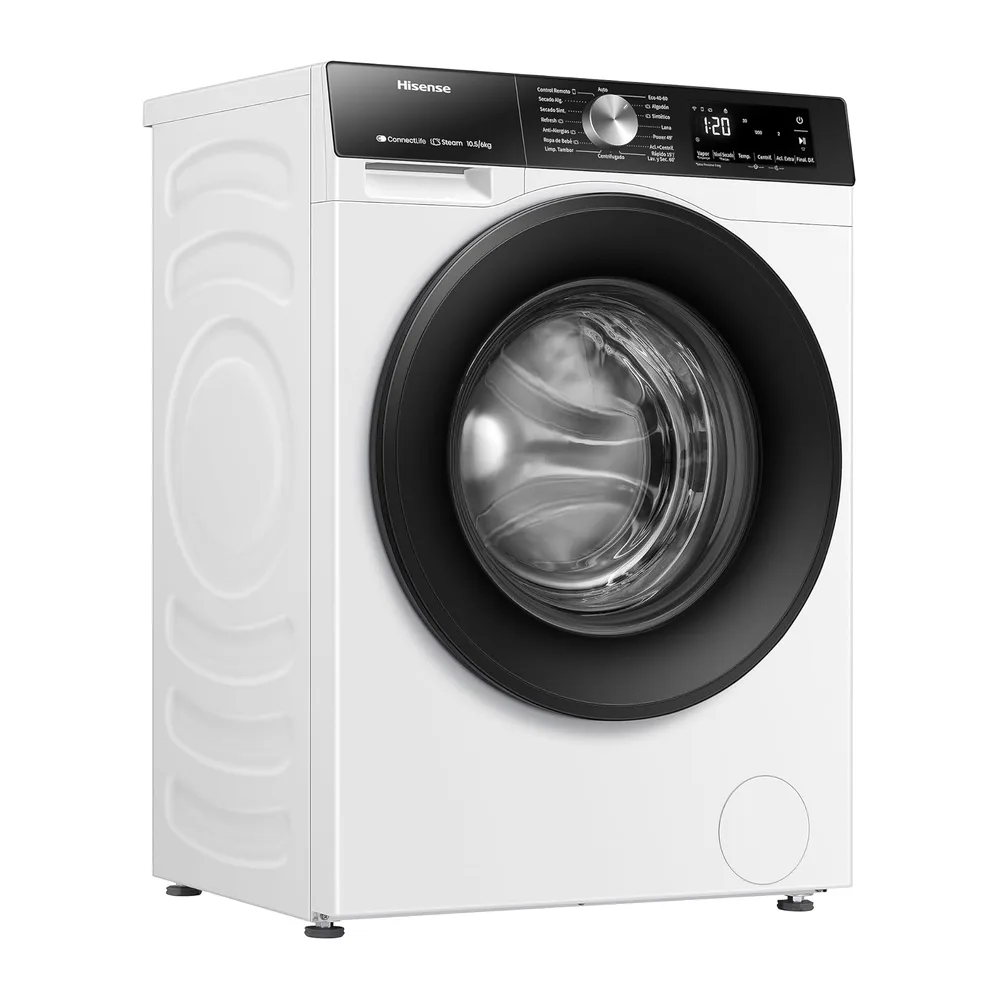 Hisense WD3S1043BW3 - Lavadora Secadora 2 en 1 con Vapor,Clase D/A, Carga Frontal 10.5 kg Lavado, Secadora 6 — 4