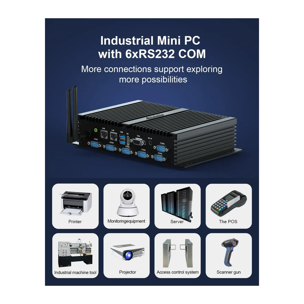 Fanless PC Industrial Core i7 8550U Industrial Computer Desktop RS232 COM — 4