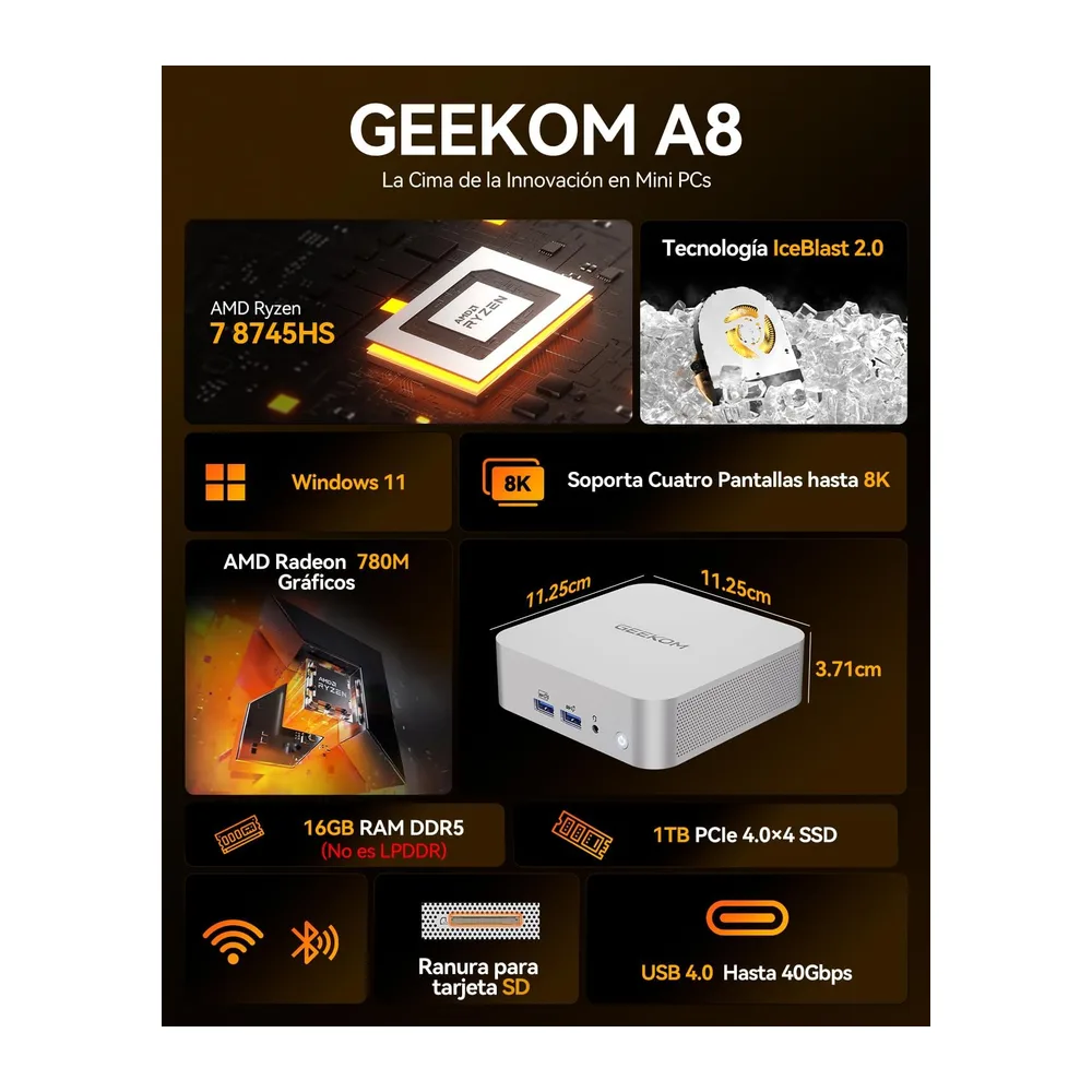 GEEKOM A8 Mini PC con AMD Ryzen 7 8745HS — 2