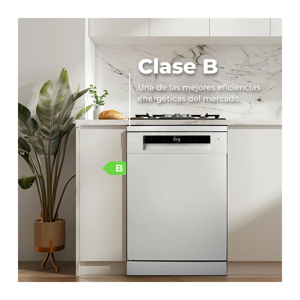 EVVO Lavavajillas 60 cm Ancho, Capacidad para 14 Cubiertos y Con Tercera Bandeja, Eficiencia B, 8 Programas — 3