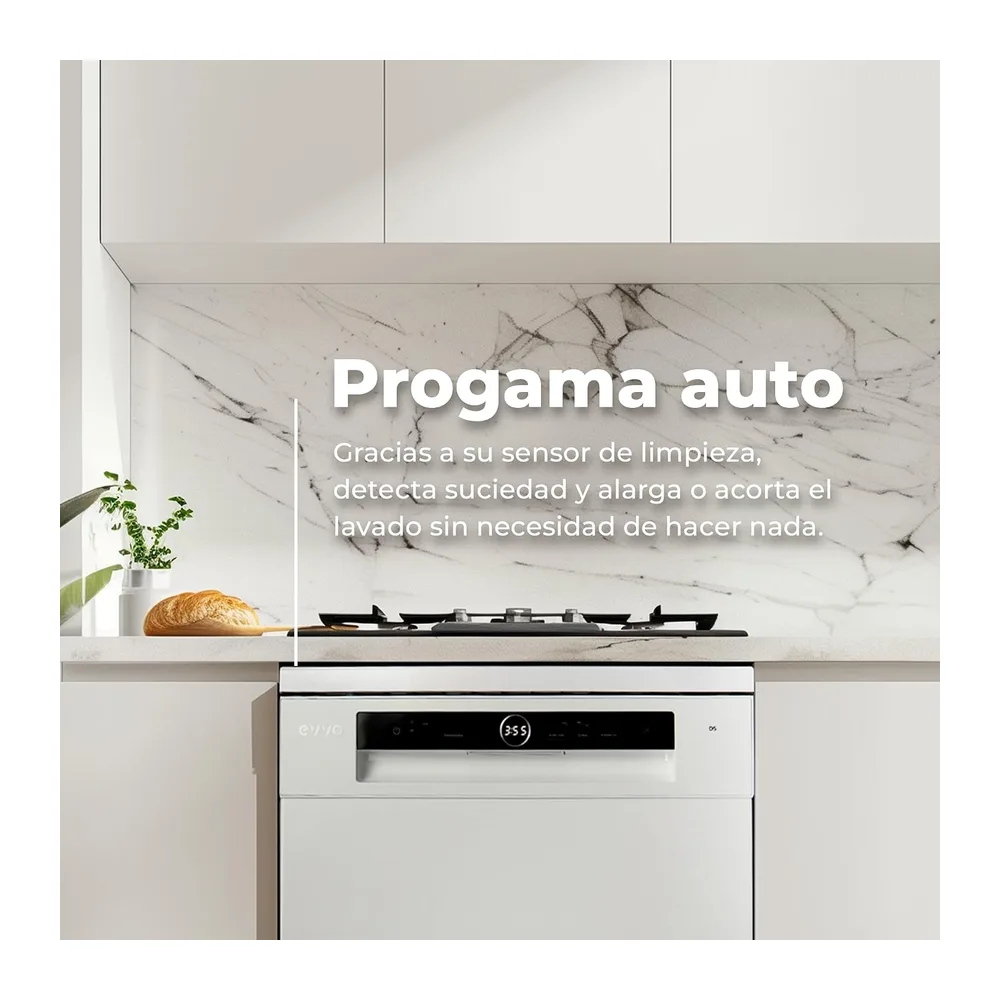 EVVO Lavavajillas 60 cm Ancho, Capacidad para 14 Cubiertos y Con Tercera Bandeja, Eficiencia B, 8 Programas — 5