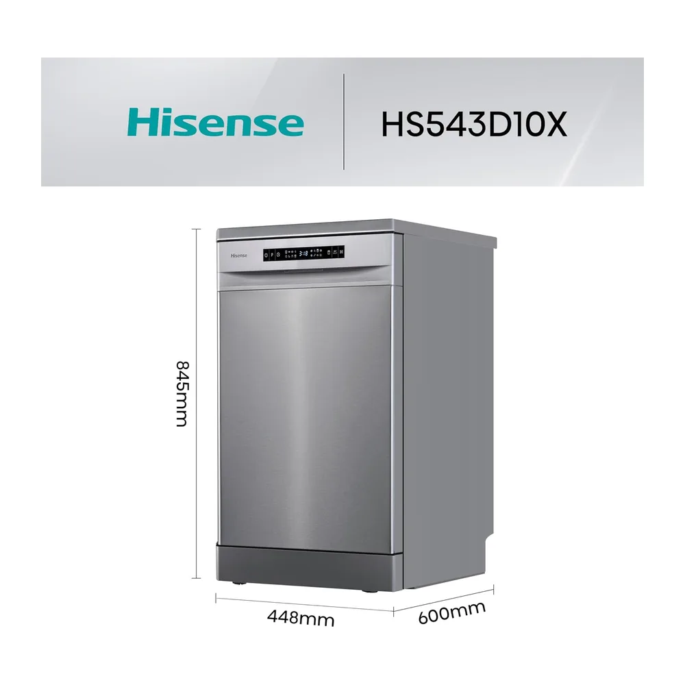Hisense HS543D10X-Lavavajillas, Libre Instalación, 45cm de Ancho, Class D, 11 Servicios, 8 Programas, 1/2 — 2