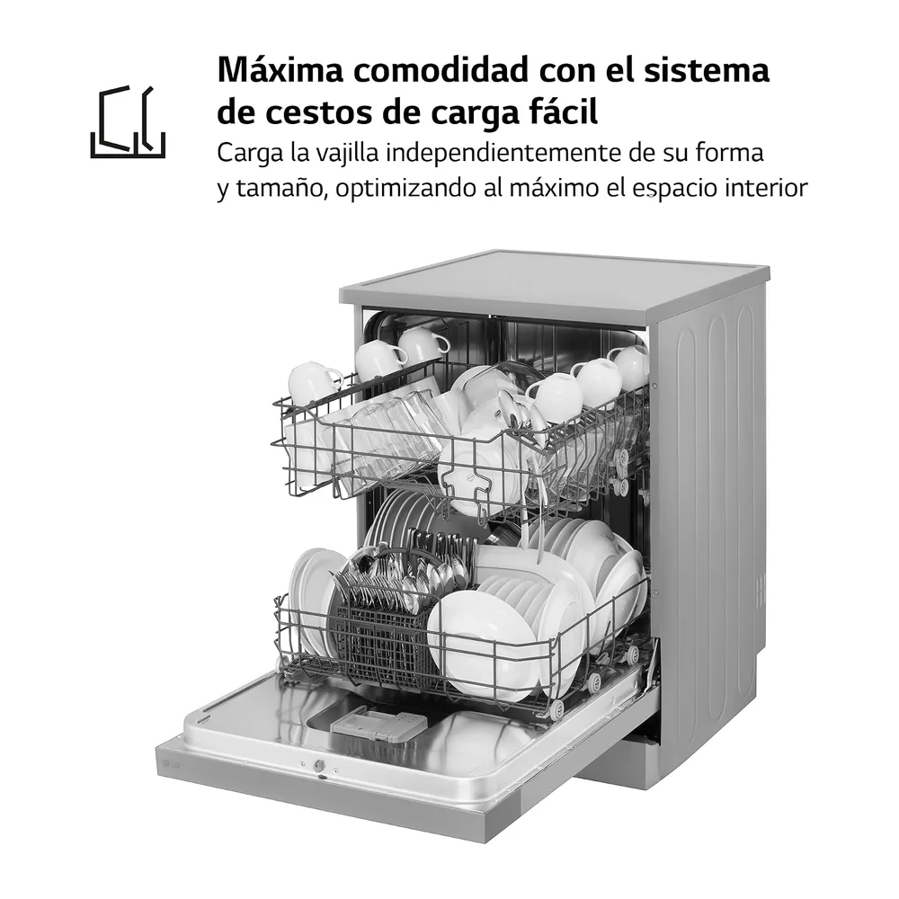 LG DF030FL - Lavavajillas 60 cm, 13 cubiertos, cuba de acero, Serie 100, Eficiencia E, Inox Antihuellas — 3