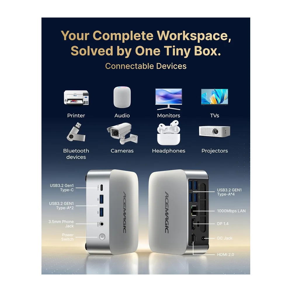 ACEMAGICIAN K1 Mini PC,AMD Ryzen R2544 (hasta 3.7GHz),8GB DDR4 256GB SSD — 6