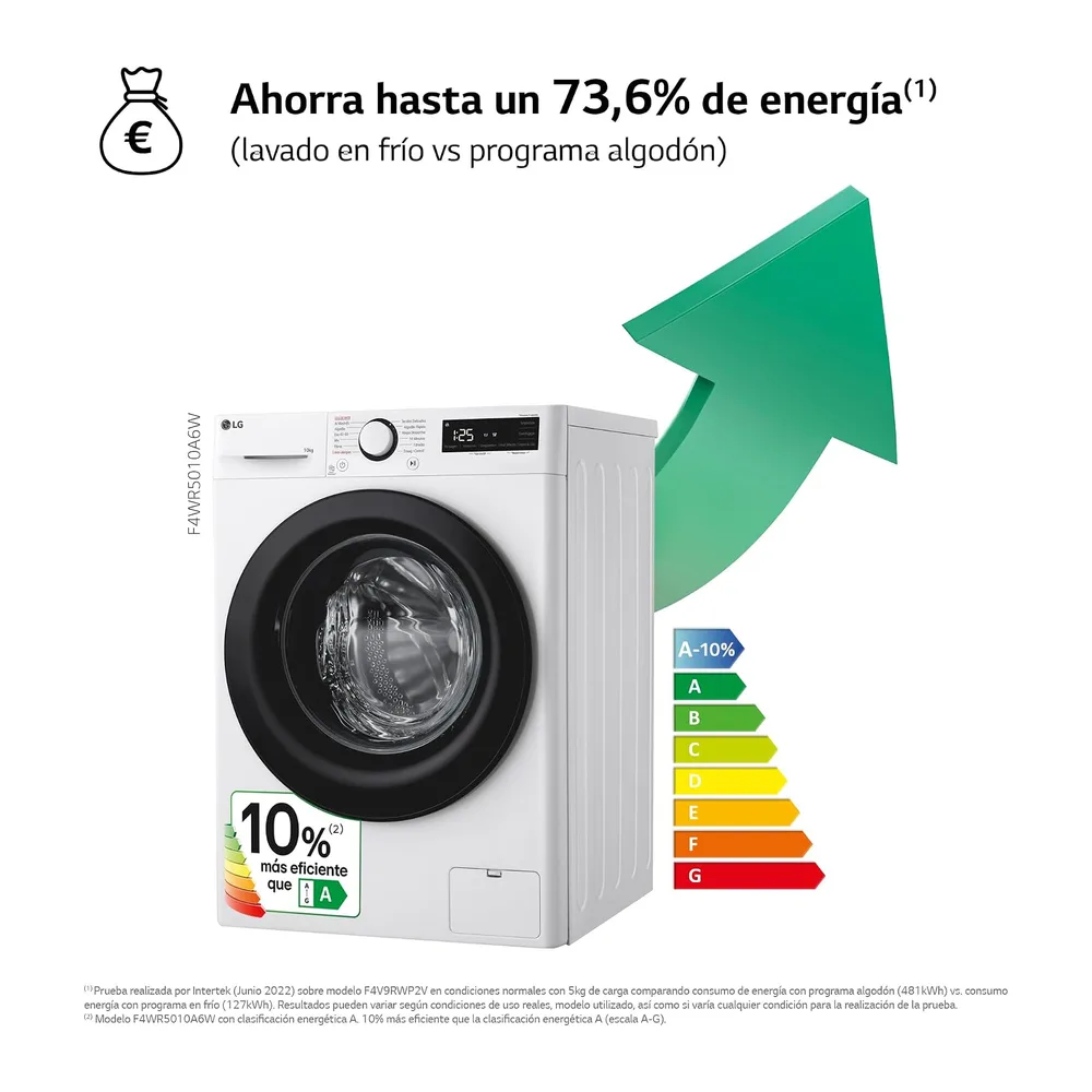 LG F4WR5010A6W - Lavadora Inteligente, 10kg, AI Direct Drive, 1400rpm, Vapor Steam, Clasificación A, Serie — 5