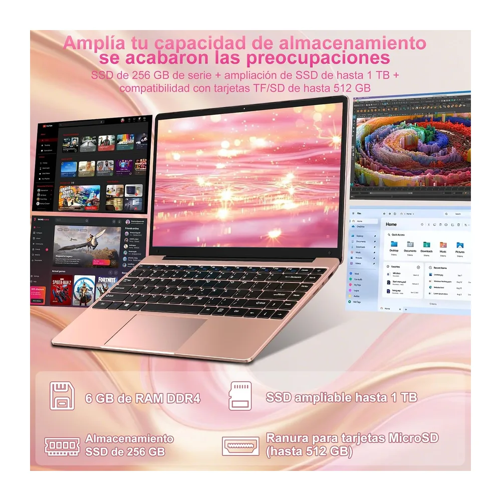 bvate 2026 Ordenador Portátil 14 Pulgadas hasta 2,8 GHz Celeron 256GB SSD PC Portátil Soporta 1TB SSD — 3