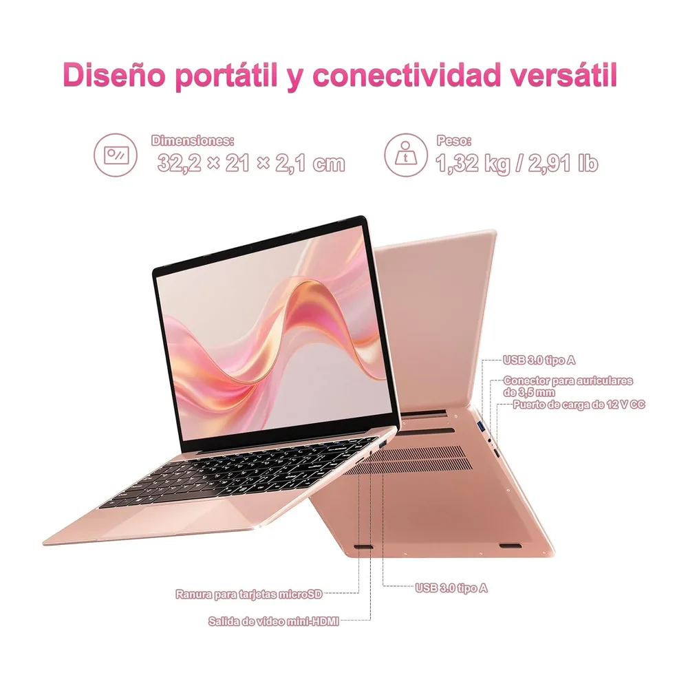 bvate 2026 Ordenador Portátil 14 Pulgadas hasta 2,8 GHz Celeron 256GB SSD PC Portátil Soporta 1TB SSD — 5