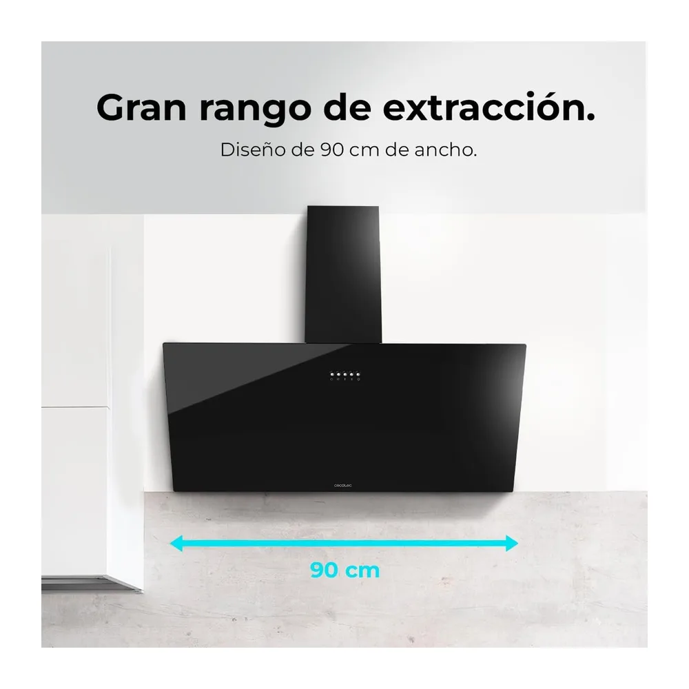 Cecotec Campana Decorativa de 90cm Bolero Flux DM 906500 Glass Black A. Motor 165W — 3