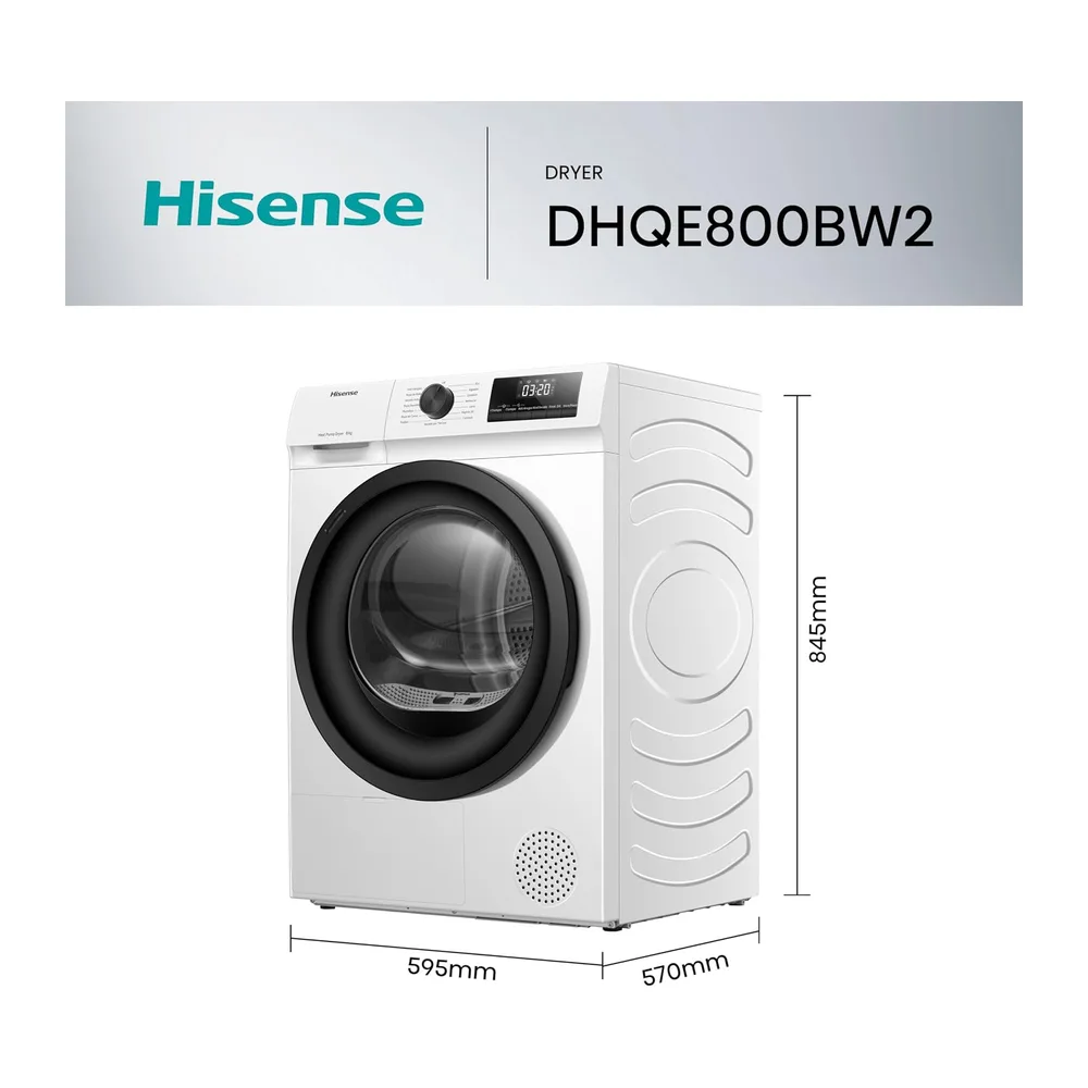Hisense DHQE800BW2 - Secadora de Ropa, 8Kg, Clase D, Ancho 60cm, 16 Programas, Secado Automático, Secado — 3