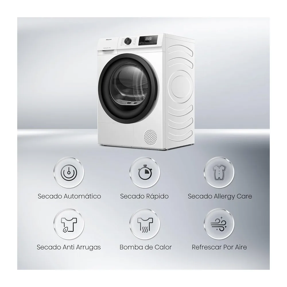 Hisense DHQE800BW2 - Secadora de Ropa, 8Kg, Clase D, Ancho 60cm, 16 Programas, Secado Automático, Secado — 4
