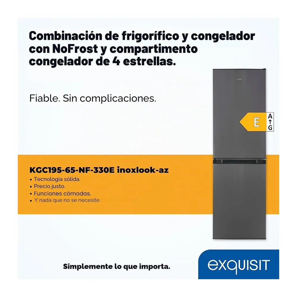 Exquisit® Frigorífico Combi No Frost 193L Inoxlook Antracita Clase E [Clase de eficiencia energética E] — 2