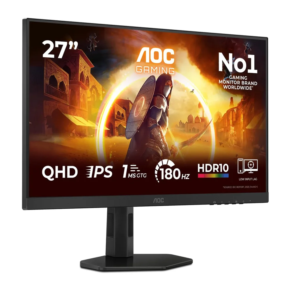 AOC Gaming Q27G4XF - Monitor QHD de 27 Pulgadas, 180 Hz, Plano, 0,5 ms, FreeSync Prem., Comp. G-Sync, HDR10,