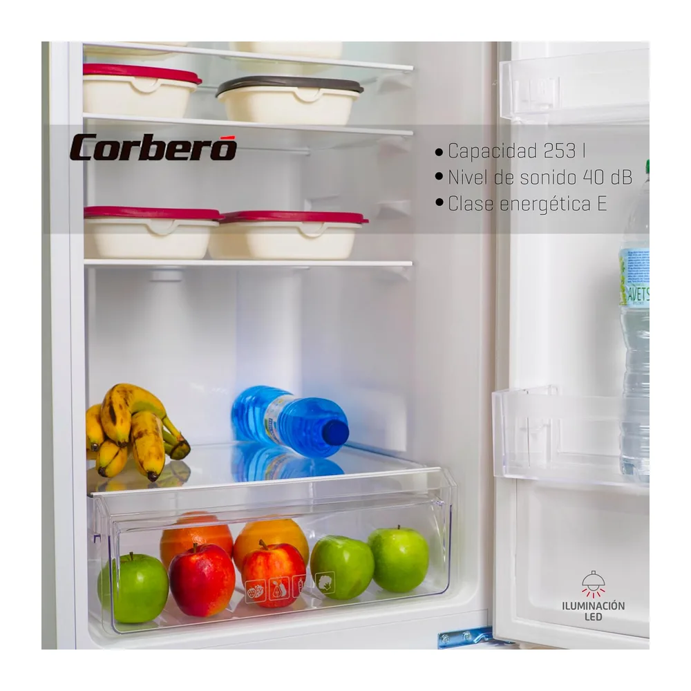 Corbero - Frigorífico Combi | CCH18024W | No Frost | 253L | 181 cm | Luz LED | Cajón Crisper | Estantes de — 5
