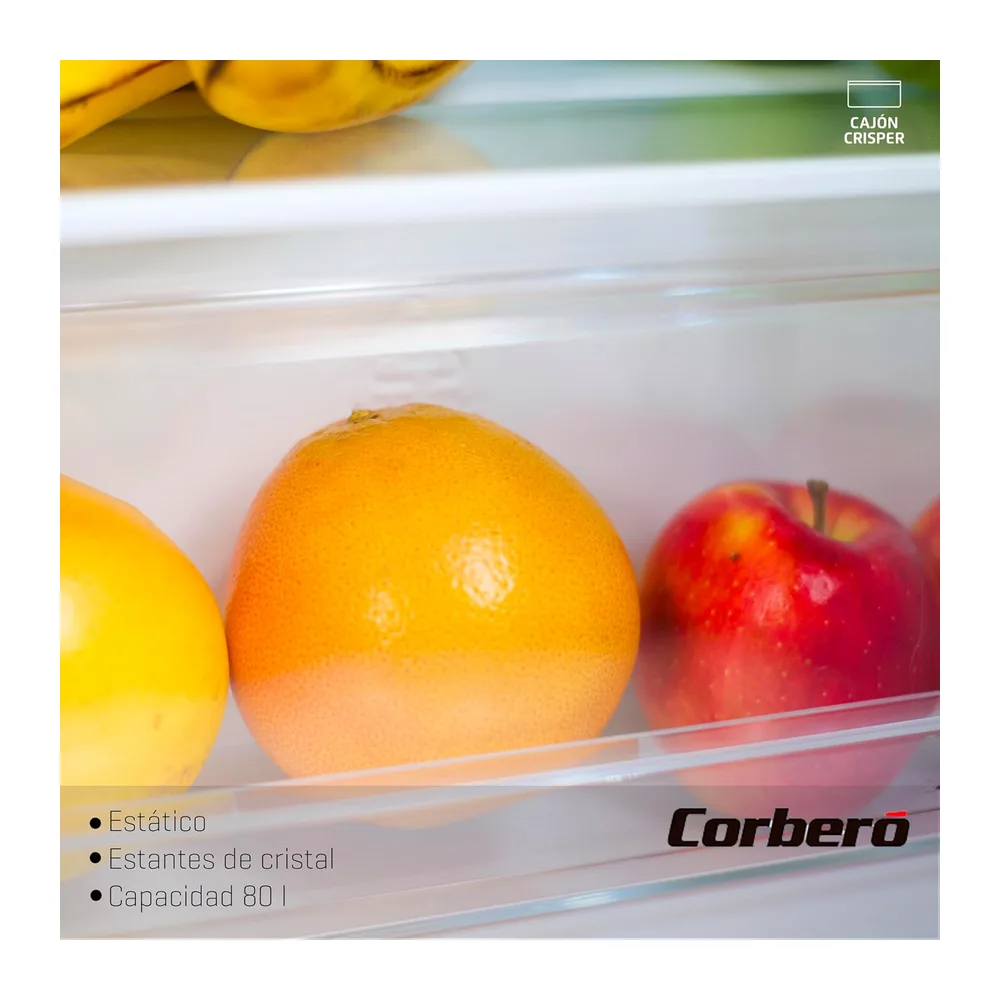 Corberó – Frigorífico 1 Puerta | CF1PM8024 | Nevera 80L + 12L Congelador | 84.5 cm | Cajón Crisper | — 3