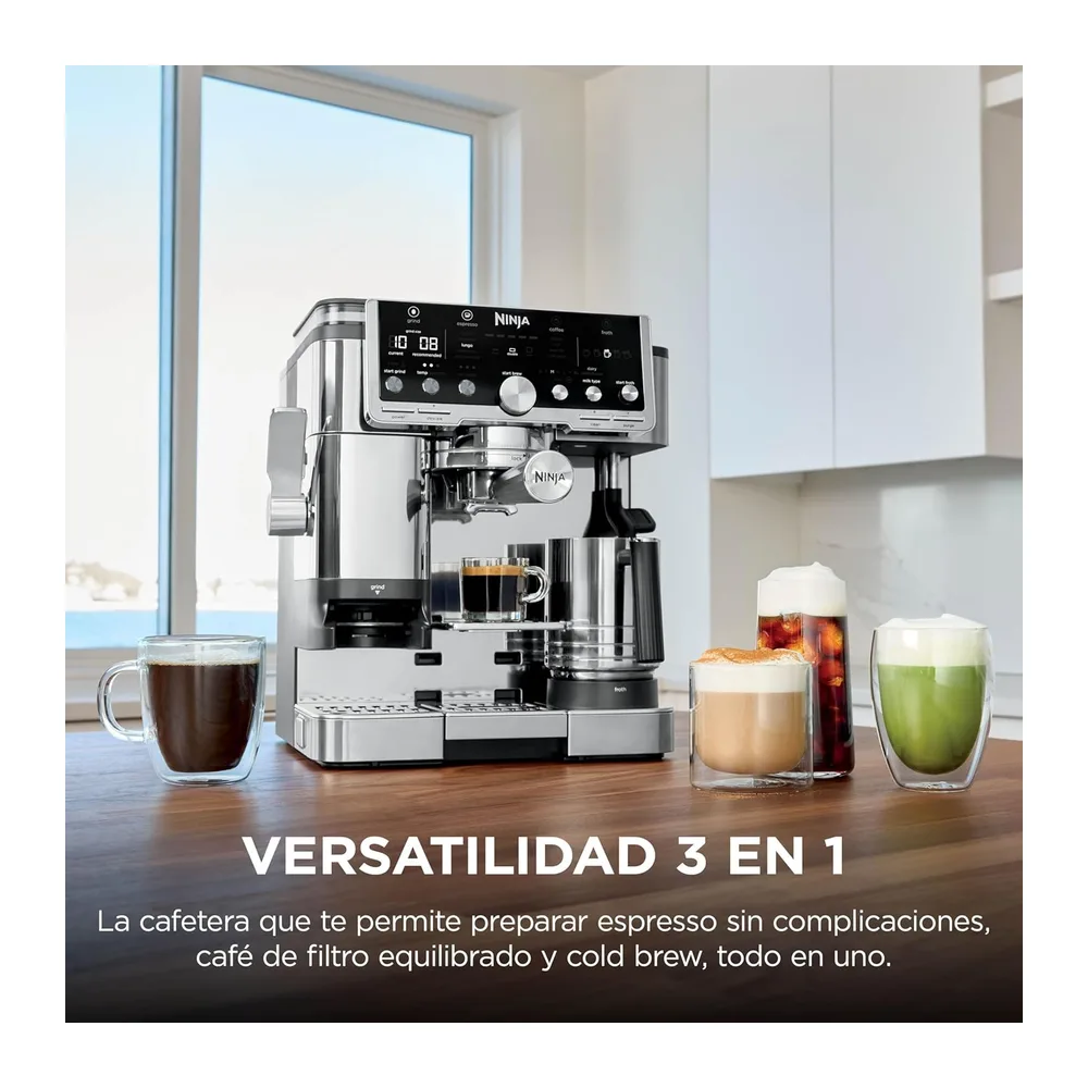 Ninja Luxe Pro, Cafetera 3 en 1 para Espresso, Plata, ES701EU — 2