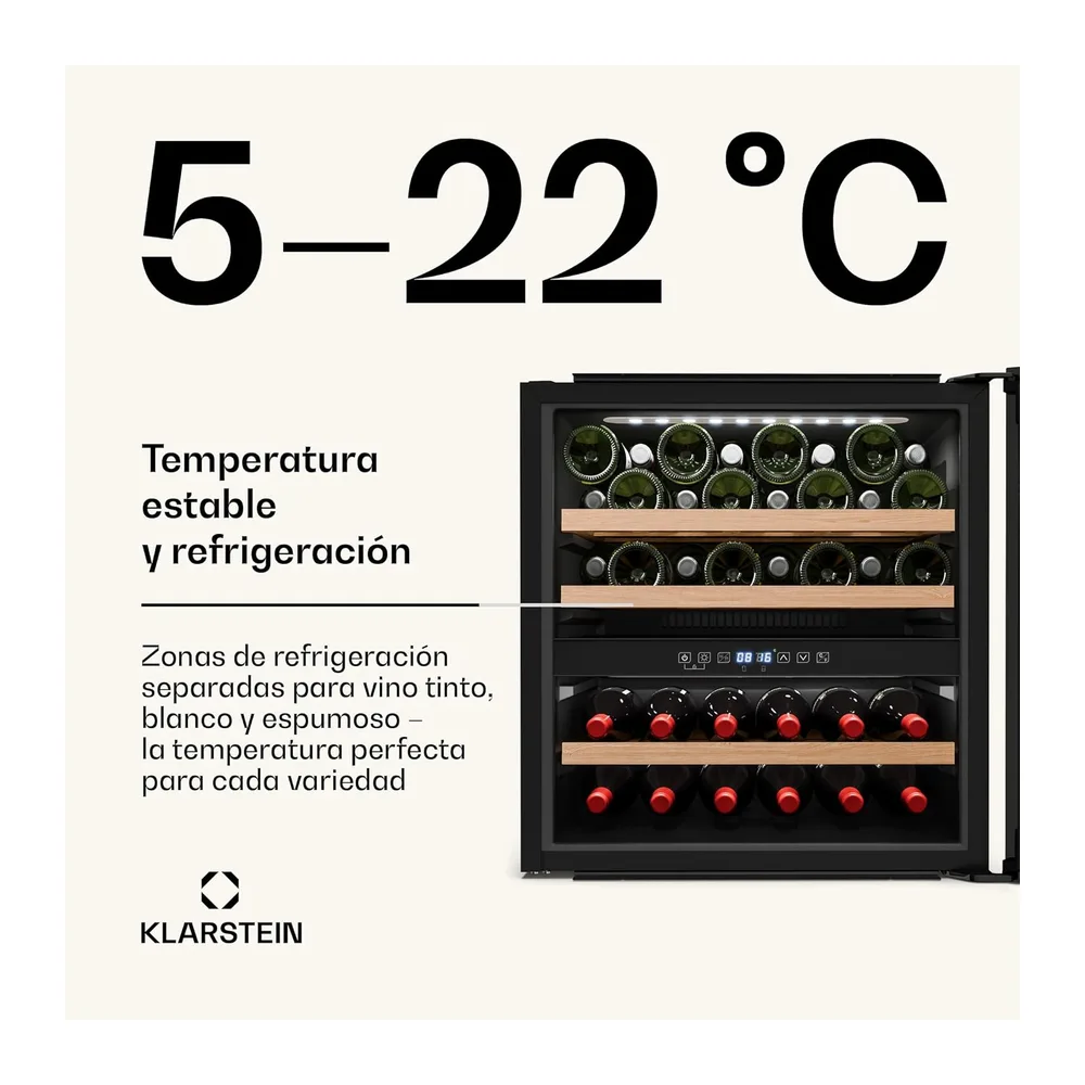 Klarstein Vinsider Victoria 36 Vinoteca - 36 Botellas, 2 Zonas, 5-22°C, Control Táctil, Iluminación LED, — 3