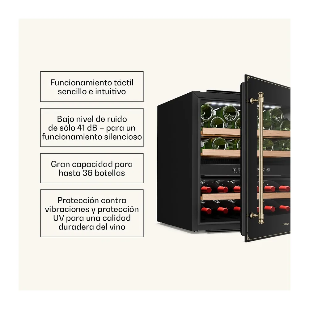 Klarstein Vinsider Victoria 36 Vinoteca - 36 Botellas, 2 Zonas, 5-22°C, Control Táctil, Iluminación LED, — 5