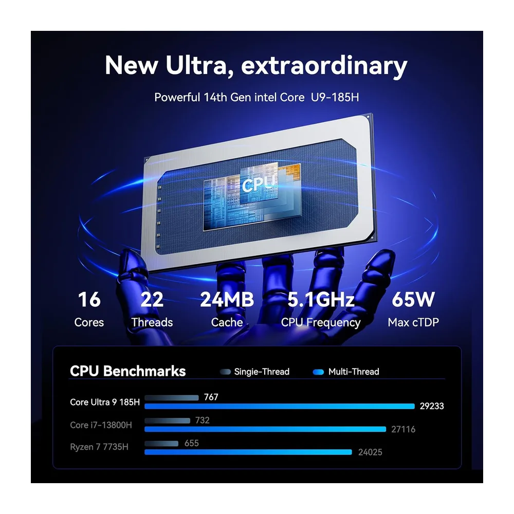 GEEKOM GT1 Mega U9 AI Mini PC con Intel Core U9 185H — 2