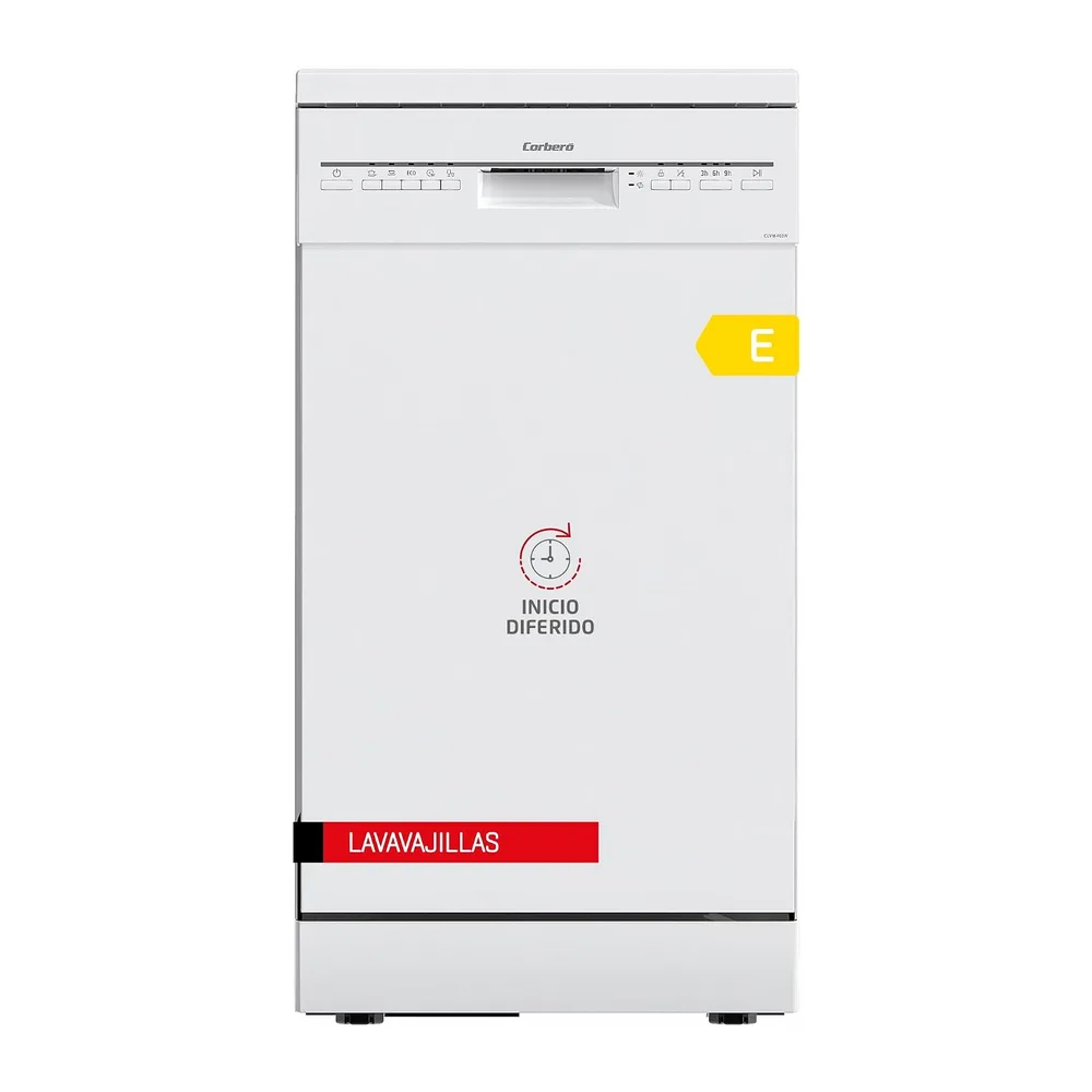 Corberó - Lavavajillas Plus 45cm | CLVM403W | 10 Cubiertos 5 Programas con 4 Temperaturas, Indicadores LED,