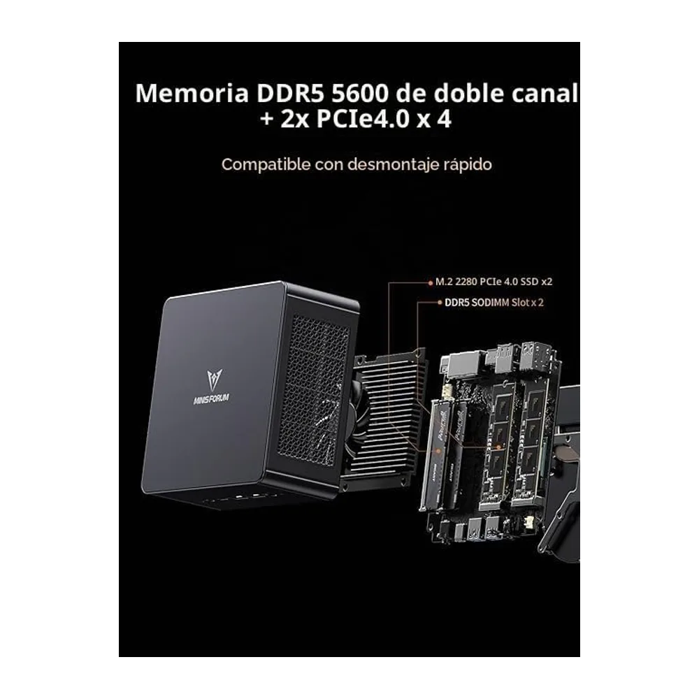MINISFORUM UM890 Pro Mini PC, Procesador AMD Ryzen 9 8945HS, 8 núcleos/16 Hilos hasta 5,2 GHz, Tarjeta — 3