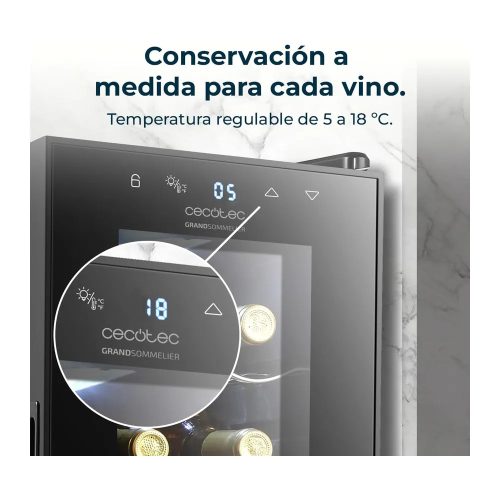 Cecotec Vinoteca Nevera para Vinos 12 Botellas Bolero GrandSommelier 1250 CoolCrystal Compressor. Libre — 6