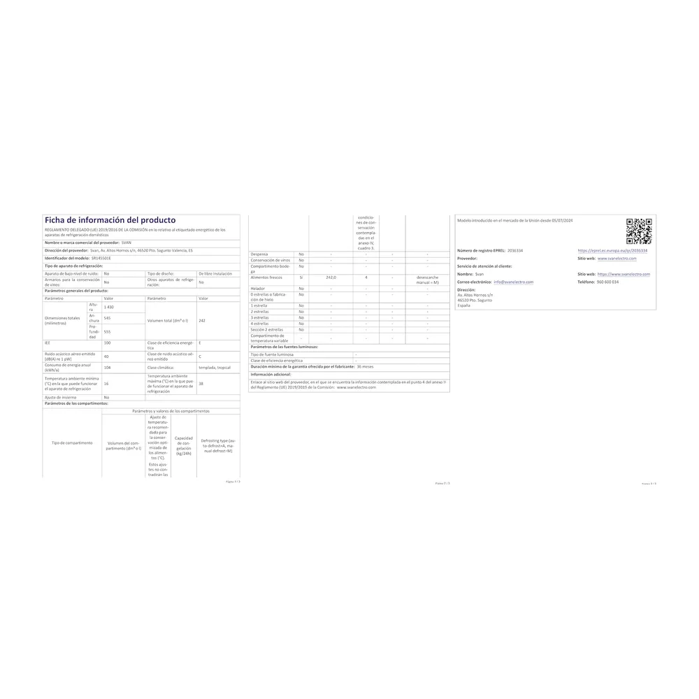 Svan Frigorífico Refrigerador Blanco SR145501E. Capacidad 242 L — 6