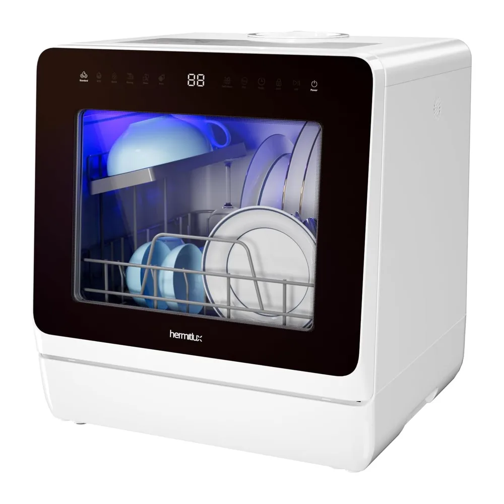 Hermitlux Mini lavavajillas compacto con 7+3 programas de lavado