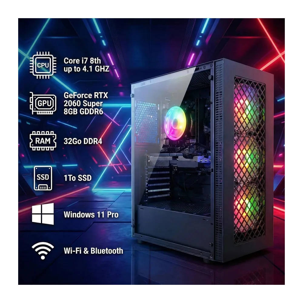 STGsivir PC Gaming,Core i7 8.ª Gen, RTX 2060 Super 8G, 32G DDR4,1T SSD — 2