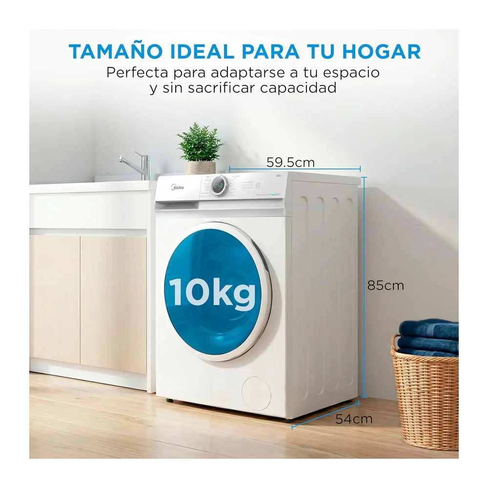 Midea Lavadora 10kg Carga Frontal 1950W, 1400 rpm con Motor Inverter - Lavadoras con 15 Programas y — 2