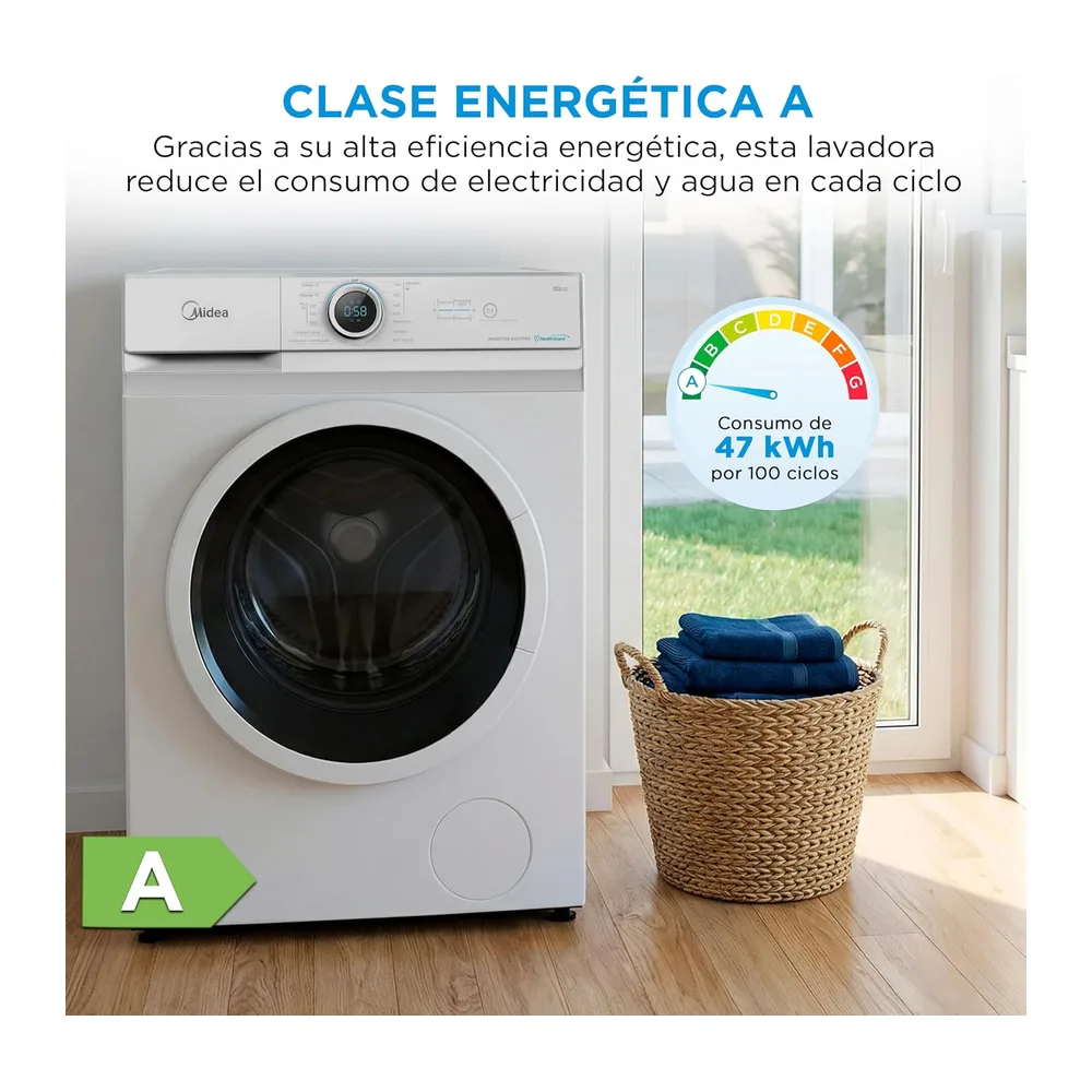 Midea Lavadora 8kg Carga Frontal 1950W, 1350 rpm con Motor Inverter - Lavadoras con 15 Programas y Tecnología — 3