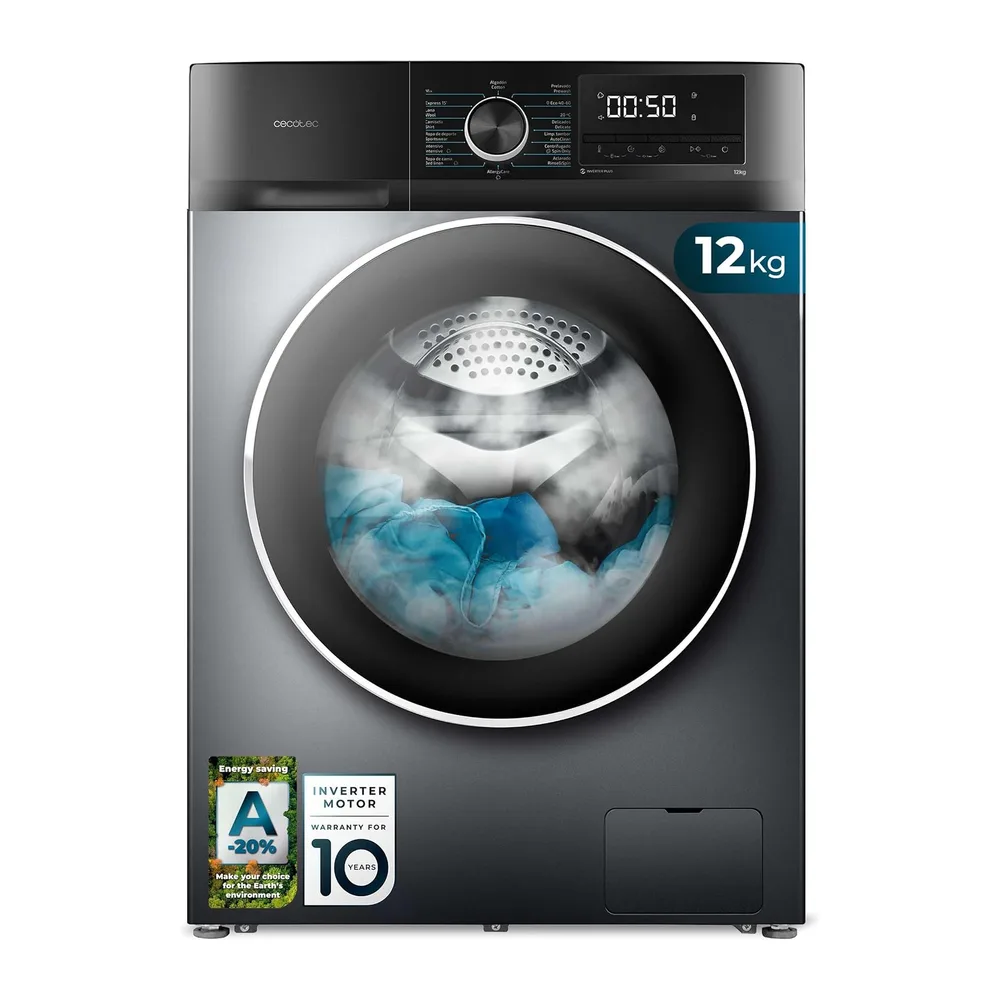 Cecotec Lavadora 12Kg Carga Frontal Bolero DressCode 12500 Inverter Steel. 1400rpm