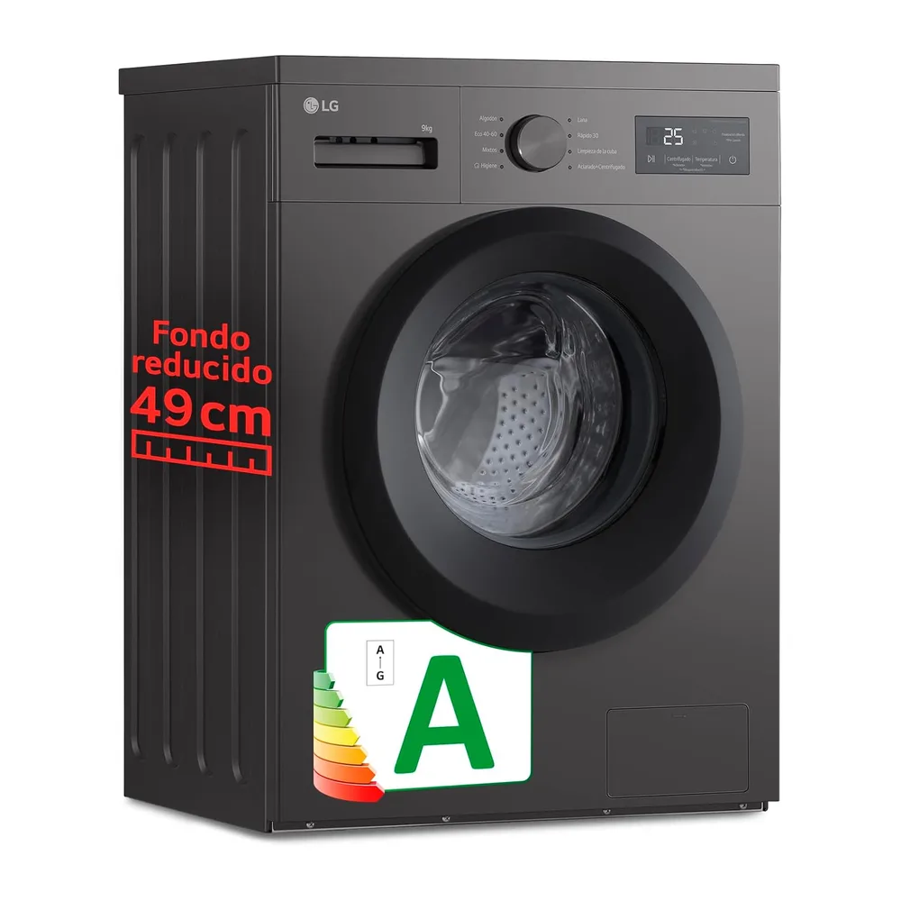 LG F4A1009NDK - Lavadora, 9 kg, 1400 rpm, Carga Frontal, 8 Programas, Programa Rápido y Programa Lavado a