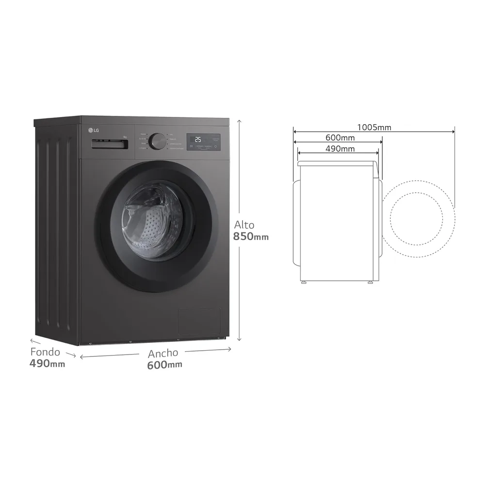 LG F4A1009NDK - Lavadora, 9 kg, 1400 rpm, Carga Frontal, 8 Programas, Programa Rápido y Programa Lavado a — 2