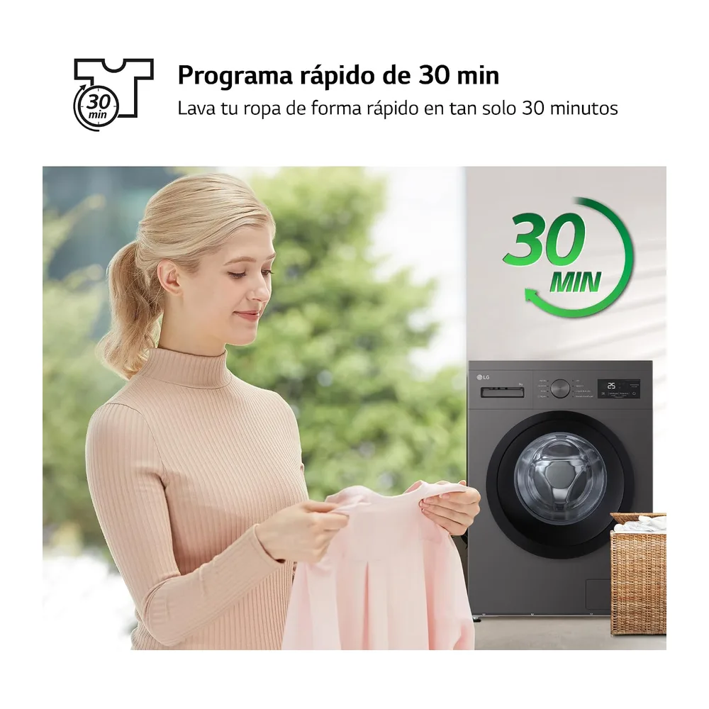 LG F4A1009NDK - Lavadora, 9 kg, 1400 rpm, Carga Frontal, 8 Programas, Programa Rápido y Programa Lavado a — 3