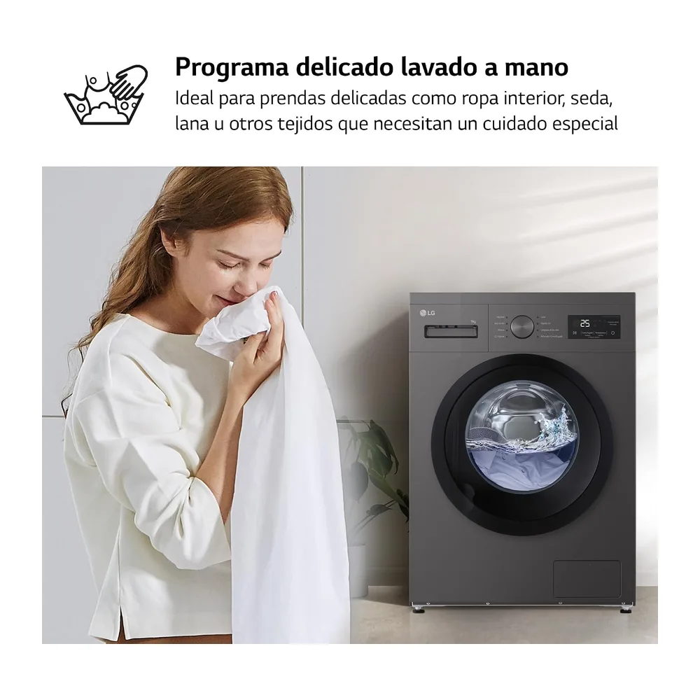 LG F4A1009NDK - Lavadora, 9 kg, 1400 rpm, Carga Frontal, 8 Programas, Programa Rápido y Programa Lavado a — 4
