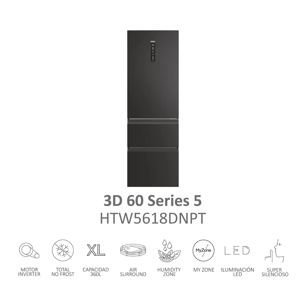 Haier 3D 60 Series 5 HTW5618DNPT - Frigorífico Combi, WIFI, Botellero, Cajones Direct Access, Direct Flow, — 2