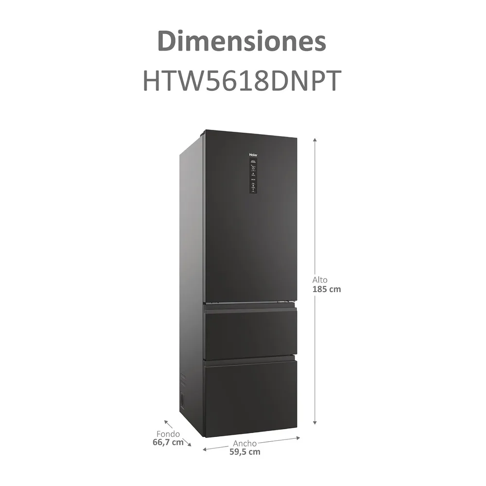 Haier 3D 60 Series 5 HTW5618DNPT - Frigorífico Combi, WIFI, Botellero, Cajones Direct Access, Direct Flow, — 3