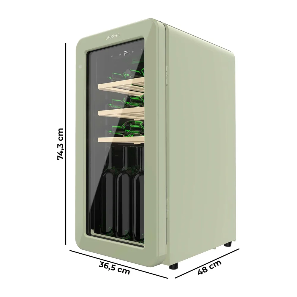 Cecotec Vinoteca 18 Botellas Retro Bolero Grandsommelier Origin 18 Hit Green. Acabado En Verde Con Control Led — 2