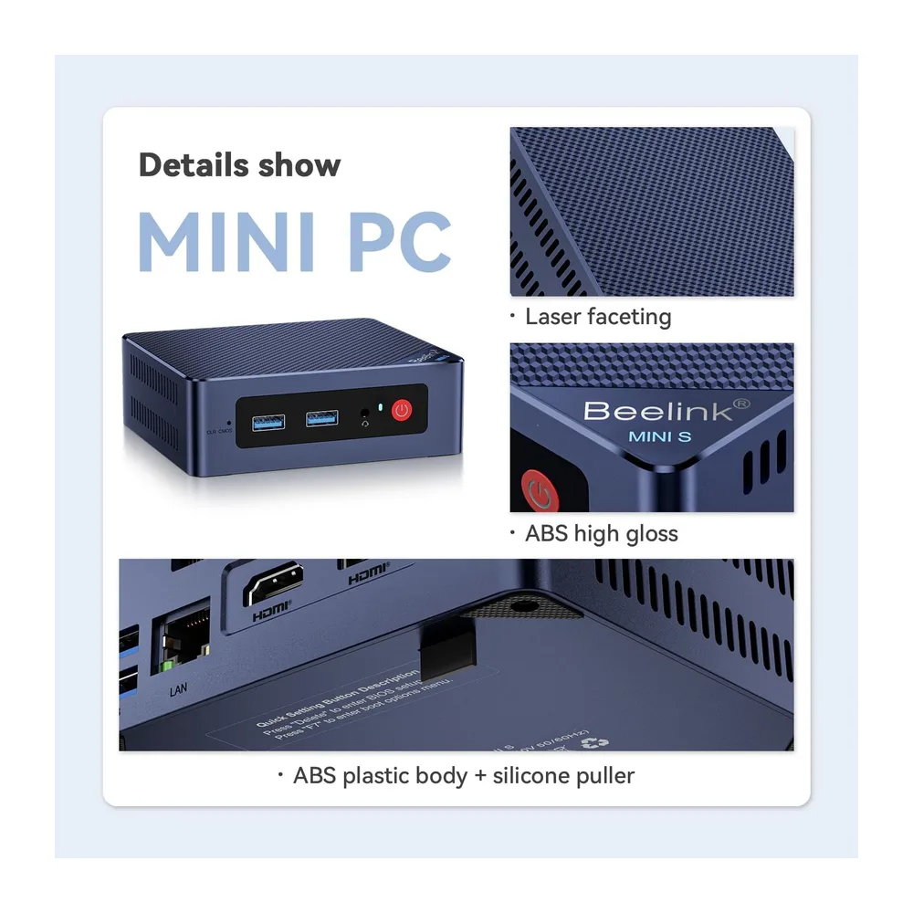 Beelink Mini S12 Pro, Mini PC con procesador Intel Alder Lake-N100 (hasta 3,4 GHz), 16 GB de RAM, SSD de 512 — 3