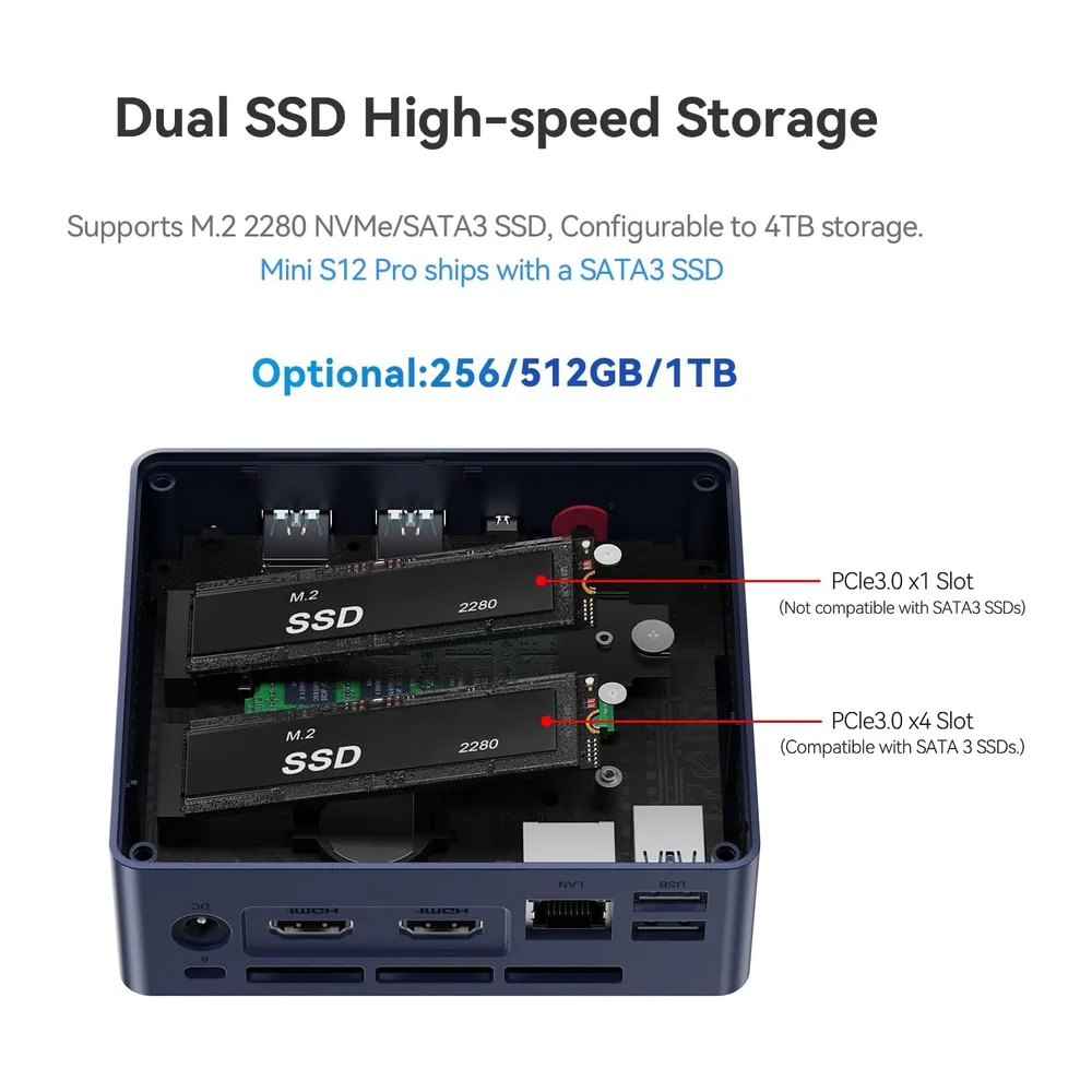Beelink Mini S12 Pro, Mini PC con procesador Intel Alder Lake-N100 (hasta 3,4 GHz), 16 GB de RAM, SSD de 512 — 6