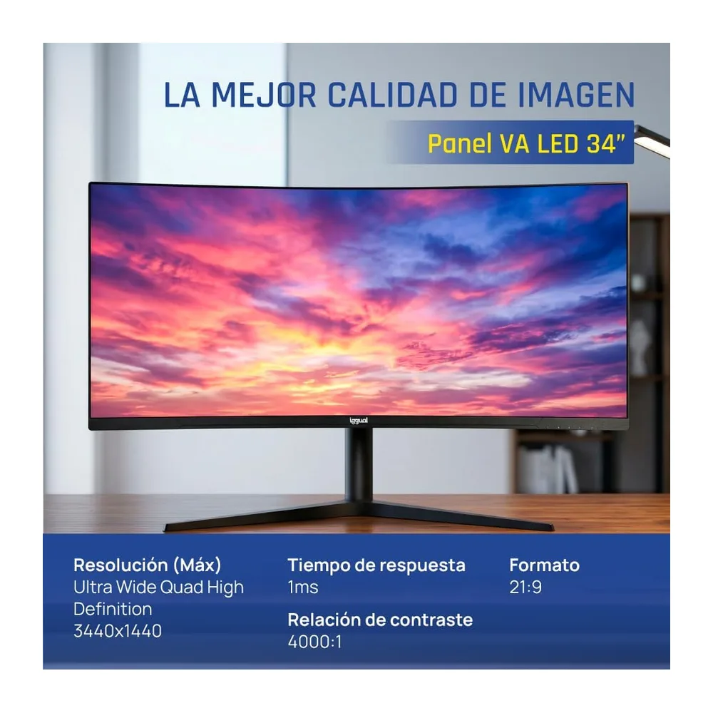 iggual Monitor 4K UltraWide Curvo 34" 21:9 WQHD 3440x1440px — 4