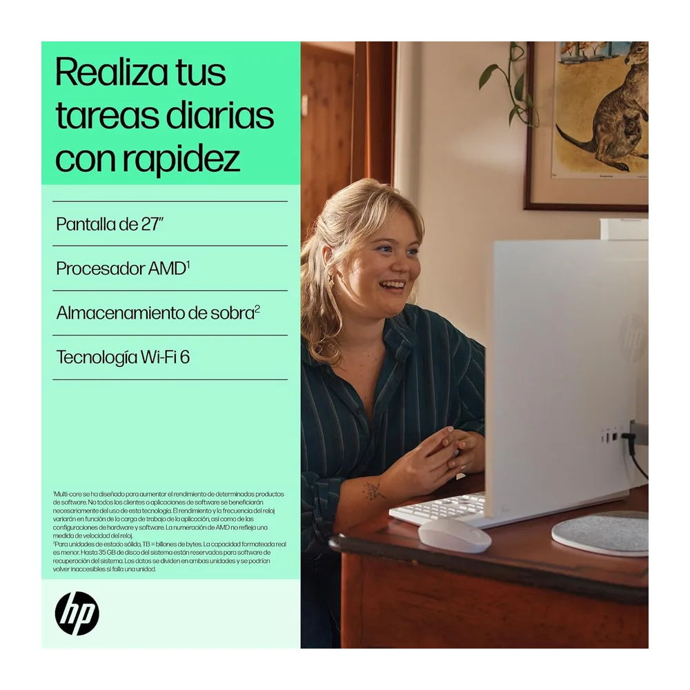 HP All-in-One 27-cr0007ss - Ordenador de sobremesa 27" Full HD con cámara, Teclado y ratón inalámbricos (AMD — 4
