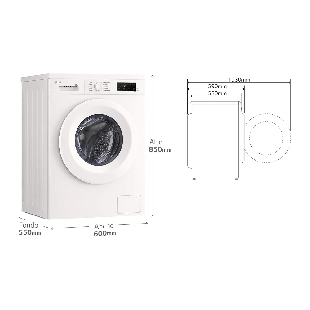 LG W4X1085NWH - Lavadora Secadora Inverter Direct Drive 8/5kg, 1400 rpm, 6 Motion, Vapor Steam, Wi-Fi ThinQ, — 2