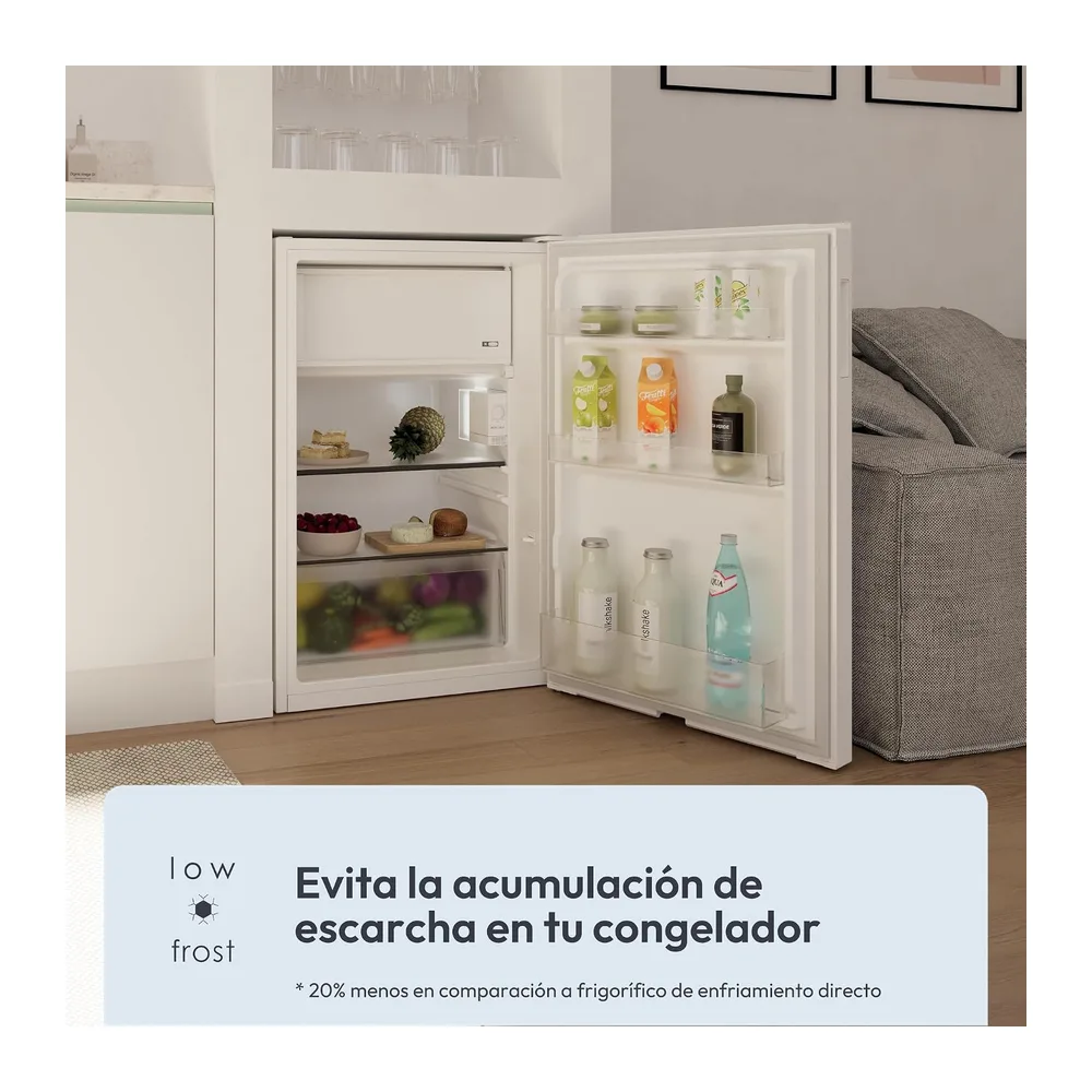 CANDY CNOQ2S58EW, Frigorífico Mini con Congelador, AnchoxAlto 54,5 x 85cm, 114L, 2 Estantes, 3 Balconeras, 1 — 3