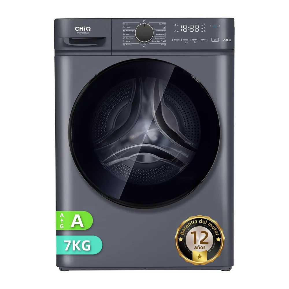 CHiQ 7kg Lavadora con Clase A y Ultra Estrecha Gris (CW07123863AX) [Clase de eficiencia energética A]