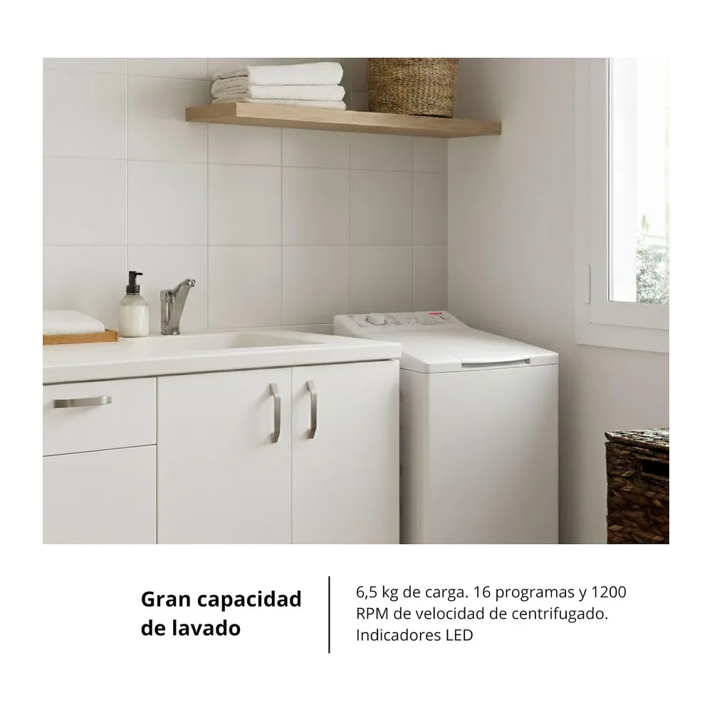 Corberó - Lavadora Carga Superior 6.5kg| CLACSM6524 | 1200 RPM | 16 Programas, Función Vapor, ECO, limpieza — 3