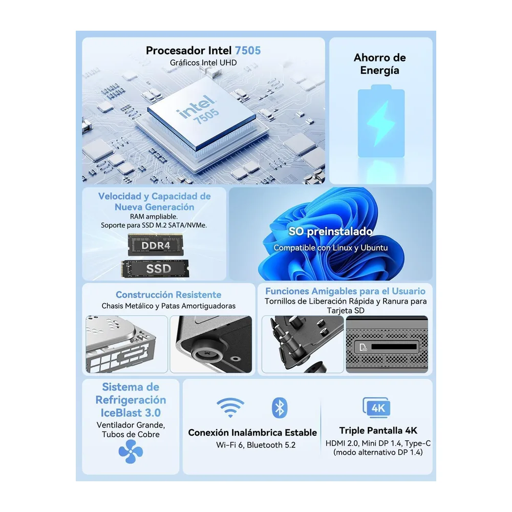 GEEKOM Air12 Mini PC 2026 con Intel Pentium Gold 7505(Supera al N5095) — 2