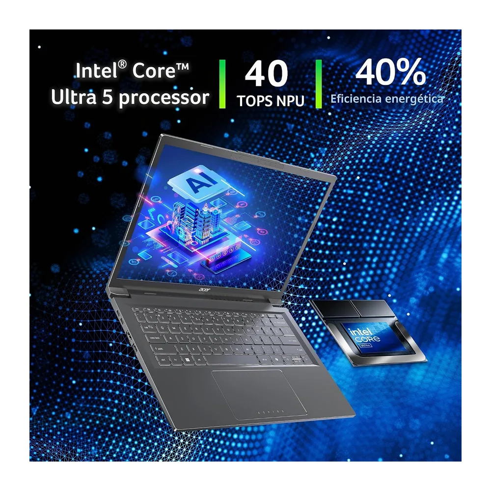Acer Aspire 14 AI Copilot+ PC, Portátil 14", Core Ultra 5, 16GB RAM, 512GB SSD — 6