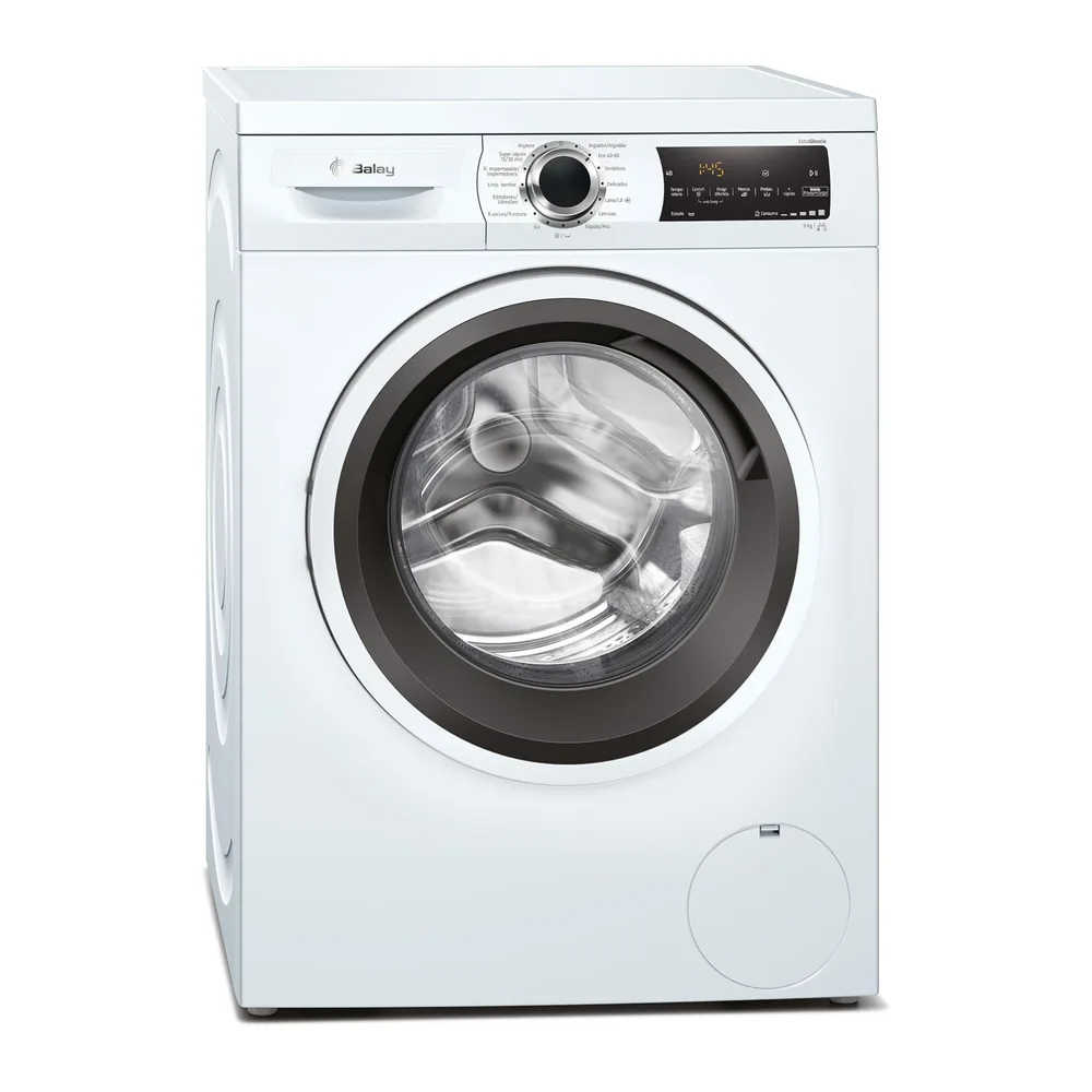 Balay – Lavadora, Libre Instalación, 9 kg, Display Táctil, Programas Super rápido y Rápido/mix, Silenciosa,