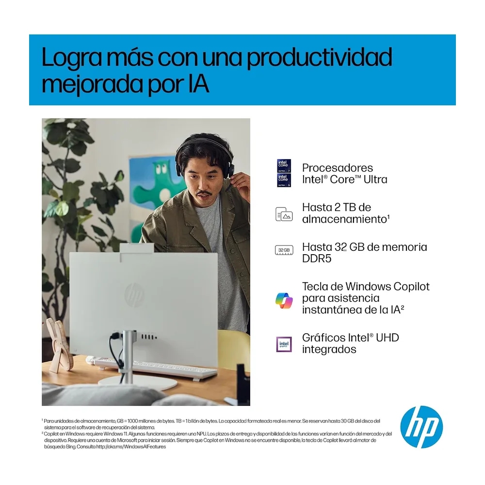 HP 27-cr2002ss - Ordenador de 27" Full HD con Cámara, Teclado y Ratón Inalámbricos (Intel Core Ultra 5 225U, — 5